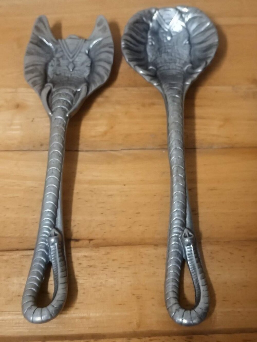 Vintage Arthur Court Elephant Aluminum Fork & Spoon Salad Serving Set, 1993
